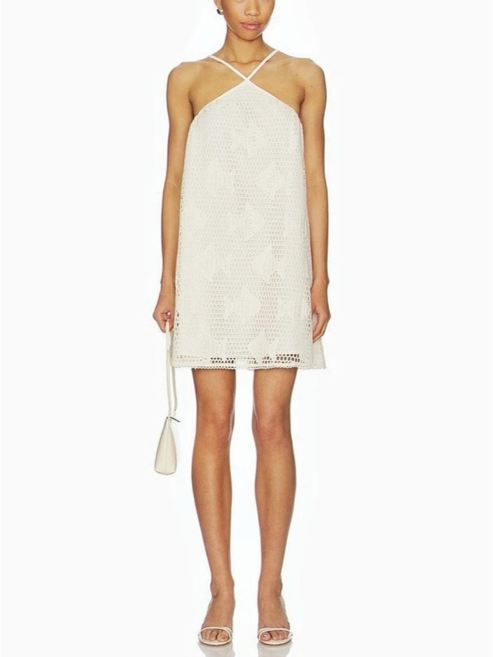 Steve Madden Petunia Dress Crochet Halter Mini Dress White